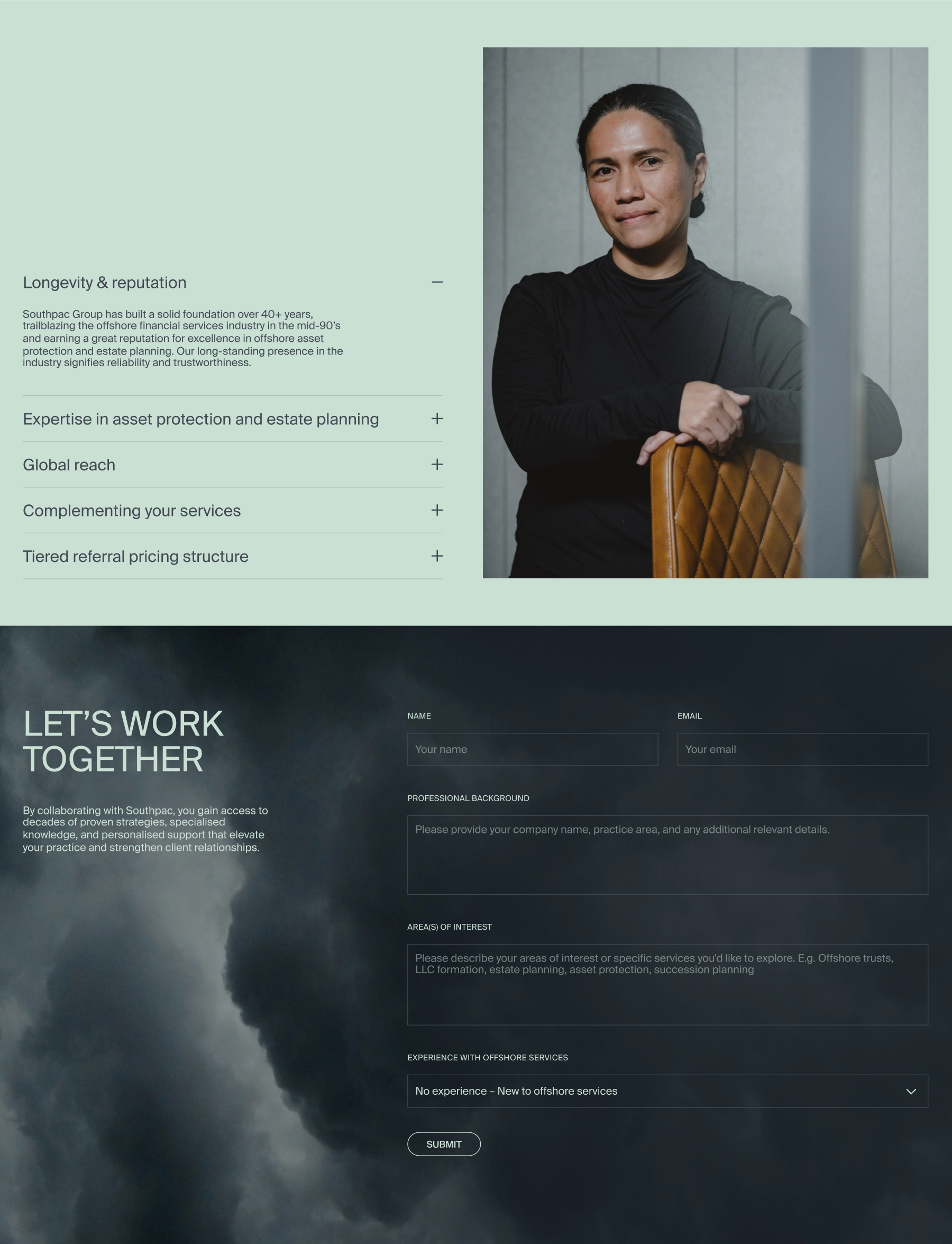 The work with us page from Southpac's website